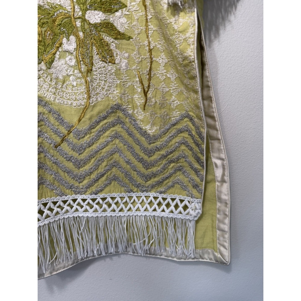 Sana Safinaz Cotton Kurta Medium Green Embroidered Fringe Floral Tassel Tunic - Picture 3 of 11
